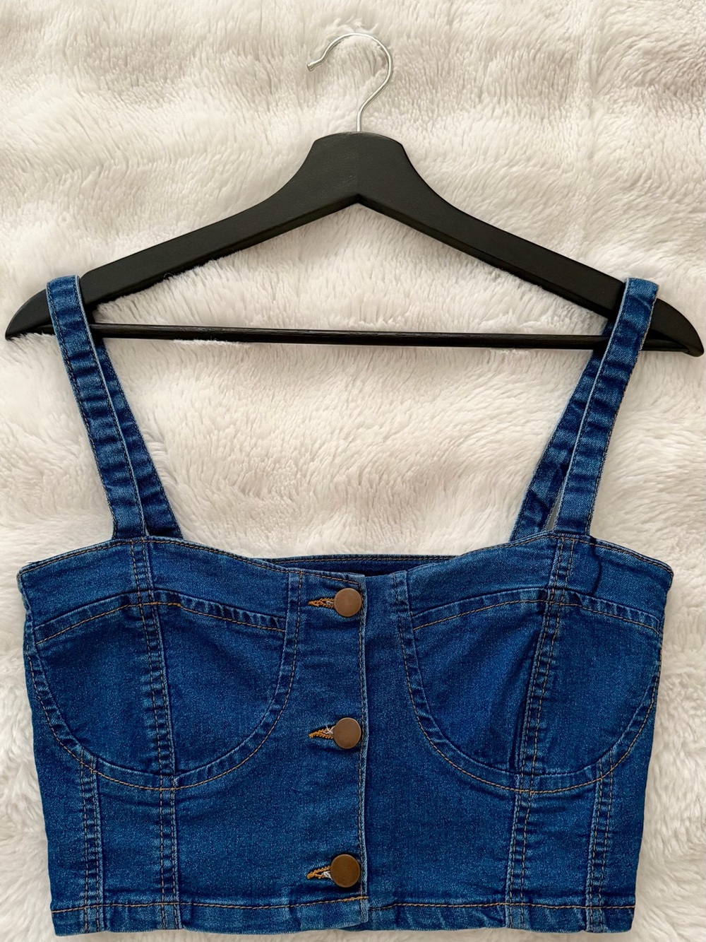 PrettyLittleThing Blue Denim Corset Crop Top Button Front US 4 UK 8